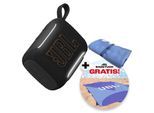 JBL Bluetooth-Lautsprecher "Set: GO 5 purple + Strandtuch", schwarz, B:9cm H:5,8cm T:13cm, Lautsprecher, Kompakter, wasserdichter und stoßfester Lautsprecher mit Strandtuch, Bluetooth-Lautsprecher