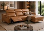 Ecksofa OTTO HOME "LUND, L-Form, 261cm, man. o. elektr. Relaxfunktion (mit USB-A)", braun (cognac), B:261cm H:97cm T:179cm, Kunstleder 100% Polyurethan, Sofas, Ecksofa, und Kopfteilverstellung