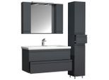Mid.you , Anthrazit , Glas, Keramik, Holzwerkstoff , 6 Fächer , 3 Schublade(n),2 Schublade(n) Schubladen , 130 cm , hängend, Spiegel mit Ablage ,
