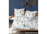 Bettwäsche JANINE "DAVOS 65103", blau (eisblau), B/L: 155cm x 220cm, 1 Stk., 1 Stk., Feinbiber, B/L: 80cm x 80cm, 2 Stk., Feinbiber, Obermaterial: 100% Baumwolle, Bettwäsche, Bettwäsche, mit Reißverschluss