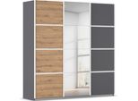 Kleiderschrank OTTO HOME "Mehrzweckschrank Aktenschrank Möbel Mietswohnung Schlafzimmer AVOLA", grau (graumetallic, eiche artisan, leisten weiß), B:203cm H:210cm T:62cm, Holzwerkstoff, Schränke, Kleiderschrank, mit eleganten Zierleisten in Chrom, Schwarz oder Weiß MADE IN GERMANY