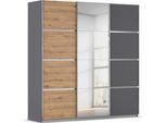 Kleiderschrank OTTO HOME "Mehrzweckschrank Aktenschrank Möbel Mietswohnung Schlafzimmer AVOLA", grau (graumetallic, eiche artisan, leisten chrom), B:203cm H:229cm T:62cm, Holzwerkstoff, Schränke, Kleiderschrank, mit eleganten Zierleisten in Chrom, Schwarz oder Weiß MADE IN GERMANY