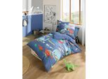 Kinderbettwäsche KAEPPEL "Dinosaurus", blau, B/L: 140cm x 200cm, 1 Stk., 1 Stk., Renforcé, B/L: 70cm x 90cm, 2 Stk., Renforcé, Obermaterial: 100% Baumwolle, Bettwäsche, Kinderbettwäsche, Mit Dinosaurier