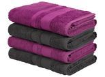 Duschtücher OTTO HOME "Vanessa, 4 Duschtücher, 70x140cm, in Standard- und Premium-Qualität", lila (beere anthrazit), B:70cm L:140cm, Walkfrottee, Obermaterial: 100% Baumwolle, Handtücher, Duschtücher, Handtücher mit Bordüre, 100% Baumwolle, einfarbig, weich, Topseller