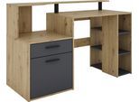 Schreibtisch BYLIVING "Louise", braun (artisan eiche, artisan eiche, artisan eiche), B:140cm H:89cm T:55cm, Tische, Schreibtisch, Breite 140 cm, Regal-Schreibtisch mit viel Stauraum