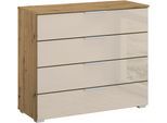 Schubkastenkommode OTTO HOME "Kommode Sideboard Schubladenkommode Schlafzimmerkommode KOLUNA", beige (eiche artisan, glas beige (champagner)), B:80cm H:81cm T:42cm, Holzwerkstoff, Sideboards, vier große und geräumige Schubladen mit viel Stauraum MADE IN GERMANY