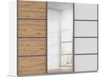 Kleiderschrank OTTO HOME "Mehrzweckschrank Aktenschrank Möbel Mietswohnung Schlafzimmer AVOLA", weiß (alpinweiß, eiche artisan, leisten graumetallic), B:271cm H:210cm T:62cm, Holzwerkstoff, Schränke, Kleiderschrank, mit eleganten Zierleisten in Chrom, Schwarz oder Weiß MADE IN GERMANY
