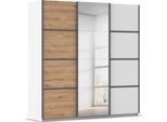 Kleiderschrank OTTO HOME "Mehrzweckschrank Aktenschrank Möbel Mietswohnung Schlafzimmer AVOLA", weiß (alpinweiß, eiche artisan, leisten graumetallic), B:203cm H:210cm T:62cm, Holzwerkstoff, Schränke, Kleiderschrank, mit eleganten Zierleisten in Chrom, Schwarz oder Weiß MADE IN GERMANY