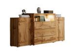P & B Sideboard Urban, Eiche Wotan, Kunststoff, 2 Fächer, 3 Schublade(n) Schubladen, kaltweiß, 150x80.7x39 cm, Fsc, stehend, Beleuchtung, Wohnzimmer, Kommoden & Sideboards, Sideboards