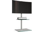Wohnzimmertisch VCM "TV Standfuß Alu Glas Fernseh Ständer Fuß Alani", weiß (klarglas), B:60cm T:45cm, Regale, Wohnzimmertisch