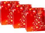 TSI Geschenktüten Set Serie 10, 3-teilig, 3 x Motiv „Sterne und Schneeflocken“, B 260 x T 135 x H 320 mm, PP-Folie, gold-rot