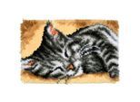 Knüpfteppich "Schlafende Katze", 55 x 36 cm