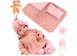 Babypuppe BAYER "Reborn 38 cm Set braun", rosa (braun), Puppen, Baby, Babypuppe, sieht aus wie ein echtes Baby