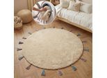 Kinderteppich HANSE HOME "Sunna", beige (creme multifarben), H:10mm Ø:160cm, Baumwolle, Teppiche, Kinderteppich, Waschbar, Handgemacht, Baumwolle, Rutschfest Spielteppich Kinderzimmer