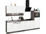 Küchenzeile KOCHSTATION "KS-Virginia,neu in verbesserter Ausführung", weiß (küche: weiß, front: weiß hochglanz, korpus: eiche vintage, arbeitsplatte: eiche vintage), B:300cm H:200cm T:60cm, Komplettküchen-Sets, Küchenzeile, Breite 300 cm, Soft-Close, wahlweise mit E-Geräten