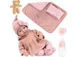 Babypuppe BAYER "Reborn 38 cm Set braun", rosa (braun), Puppen, Baby, sieht aus wie ein echtes Baby