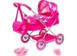 Puppenwagen BAYER "Smarty pink", pink (pink sterne), Puppenwagen, KinderB:37,5cm H:57cm T:58cm, mit Umhängetasche, Teller, Gabel, Löffel und Schnuller, B:37,5cm H:57cm T:58cm