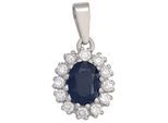 Kettenanhänger JOBO "Saphir-Anhhänger oval 15 mm", blau (saphirblau, blau), Schmuckanhänger, Damen, Silber 925 (Sterlingsilber), Kettenanhänger, 925 Silber rhodiniert mit Saphir und Zirkonia