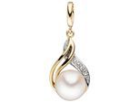 Perlenanhänger JOBO "Anhänger mit Süßwasser-Zuchtperle 18 mm", gelb (gelbgold 585), Schmuckanhänger, Damen, P1 = bei 10-facher Vergrößerung erkennbare Einschlüsse, Diamanten Gelbgold 585 Perlen, Diamanten, Gelbgold 585, Perlen, 14 Karat 585 Gold mit Diamant