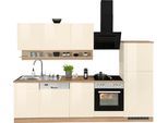 Küchenzeile KOCHSTATION "KS-Virginia,neu in verbesserter Ausführung", beige (küche: natur, front: creme hochglanz, korpus: eiche sonoma, arbeitsplatte: eiche sonoma), B:280cm H:200cm T:60cm, Komplettküchen-Sets, Küchenzeile, Breite 280 cm, Soft-Close, wahlweise mit E-Geräten