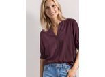 Kurzarmbluse STREET ONE, Damen, Gr. 42, lila (rustic rouge), Stoff, 100% Viskose, unifarben, normal normal, Rundhals, Bündchen, Blusen, aus softer Viskose