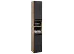 Mid.you Hochschrank, Schwarz, Eiche, Kunststoff, 2 Fächer, einzeln stellbar, 34x190x31 cm, stehend, Badezimmer, Badezimmerschränke, Hochschränke
