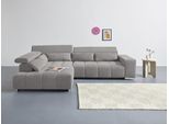 Ecksofa COTTA "Orion L-Form, B: 310 cm, moderne Steppung, bequeme Wellenunterfederung", grau (stone), B:310cm H:70cm T:225cm, 100% Polyester, Sofas, Ecksofa, Kopfteilverstellung & 5 Nierenkissen