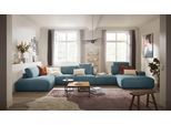 Wohnlandschaft MUSTERRING "Lucia bequem und viel Platz, U-Form", blau (petrol), B:504cm H:81cm T:204cm, Sofas, Wohnlandschaft, Cord-Bezug, inklusive Kopfstütze, Gesamtbreite 524 cm