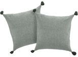 Dekokissen "Jada", dunkelgrün, unifarben, B:50cm L:50cm, Baumwolle, LEGER HOME BY LENA GERCKE, Dekokissen_Sitzkissen_Kissenhüllen, Dekokissen, Kissenhülle ohne Füllung,Reißverschluß, 2er Set, modern, 50x50, Quaste