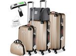 tectake® Hartschalenkoffer-Set, 19-teilig, Hartschalen aus robustem ABS-Kunststoff, 360° drehbare, abnehmbare Rollen, inklusive Packwürfelset, Kofferwaage und -anhänger