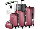 tectake® Hartschalenkoffer-Set, 19-teilig, Hartschalen aus robustem ABS-Kunststoff, 360° drehbare, abnehmbare Rollen, inklusive Packwürfelset, Kofferwaage und -anhänger