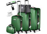 tectake® Hartschalenkoffer-Set, 19-teilig, Hartschalen aus robustem ABS-Kunststoff, 360° drehbare, abnehmbare Rollen, inklusive Packwürfelset, Kofferwaage und -anhänger