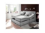 Mid.you Boxspringbett , Hellgrau , Kunststoff , H2 , 180x200 cm , gepolstertes Kopfteil, Topper geteilt , Schlafzimmer, Bett, Doppelbetten