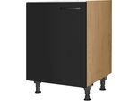 Spülenschrank NOBILIA "MIAMI", Ausrichtung wählbar, vormontiert, in den Breiten", front: schwarz supermatt korpus: eiche sierra, B:60cm H:87cm T:58,3cm, Schränke, Spülenschrank, 45 und 60 cm, mit höhenverstellbaren Sockelfüßen