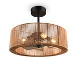REALITY LEUCHTEN Deckenleuchte "SMILLUM mit Ventilator, großer Deckenventilator mit Licht Ø 61cm", braun (natur, schwarz), 4, Ø 61cm H: 50cm, 1 Stk., Leuchten, exkl 4x E27 Leuchtmittel Ø 61cm Höhe 37-50cm, Vor- & Rücklauf Funktion, Deckenleuchte