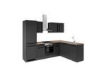 P & B , Schwarz, Eichefarben , Holzwerkstoff , 1 Schublade(n),1 Schublade(n) Schubladen , seitenverkehrt montierbar, L-Form, nur wie online abgebildet bestellbar , A , 280x175 cm , Küche, Küchenblöcke, Eckküchenblöcke