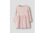 Jerseykleid NAME IT "NMFNUTTI LS DRESS NOOS", Mädchen, Gr. 86, N-Gr, burnished lila aop:hearts, Jersey, Obermaterial: 95% Baumwolle, 5% Elasthan, bedruckt, regular fit Midi, Rundhals, Kleider Jerseykleid, Baumwollmischung, regular fit