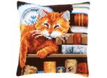 Kreuzstichkissen "Katze auf Bücher"