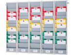 Planungstafel Eichner Flexo, 5er-Set, mit Wandprofil, je 10 Tafelschienen, für bis zu 50 Auftragstaschen, B 1700 x T 100 x H 1280 mm, Kunststoff, grau