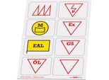 Taktische Zeichen Taktifol Gefahren-Leitung, rechteckig, selbsthaftend, beschriftbar, trocken abwischbar, L 46 x B 32 mm, mehrfarbig, 8 Zeichen
