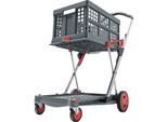 Klappmobil CLAX®, 2 Etagen, Tragkraft bis 60 kg, Lenk- & Bockrollen, inkl. 46 l Klappbox, Aluminium & Kunststoff, grau/rot