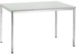 Konferenztisch, bis 4 Personen, Rechteck, 4-Fuß Quadratrohr, B 1200 x T 800 x H 720 mm, lichtgrau/chromsilber