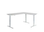 Winkelschreibtisch AERO FLEX, elektrisch höhenverstellbar, 90° Winkel, T-Fuß, B 2000 x T 1600 mm, lichtgrau/weißalu + Memorypanel