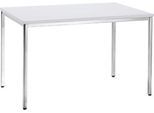 Konferenztisch, bis 4 Personen, Rechteck, 4-Fuß Quadratrohr, B 1200 x T 800 x H 720 mm, weiß/chromsilber