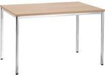 Konferenztisch, bis 4 Personen, Rechteck, 4-Fuß Quadratrohr, B 1200 x T 800 x H 720 mm, Buche/chromsilber