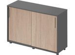 Schäfer Shop Genius Schiebetürenschrank TETRIS WOOD, 2 OH, B 1200 mm, Höhe inkl. Gleiter, graphit/Eiche