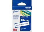 Schriftbandkassette Brother TZe-243, selbstklebend, L 8 m x B 18 mm, weiß/blau