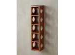 Weinregal MUMBAI Massivholz mit Ablage Wandmontage Modern, Dunkelbraun 15x15x70 cm