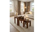 Beistelltisch 3er Set Massivholz Landhausstil MUMBAI, Dunkelbraun 35x45x50 cm