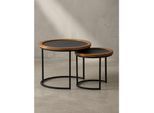 Couchtisch Set – 2-teilig Rund Mango Massivholz Steinoptik Metall Braun Anthrazit